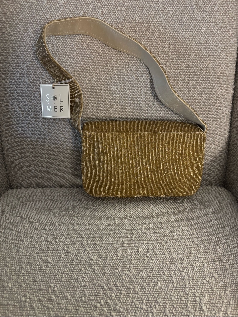 Mustard Beaded Crossbody Bag with Autumn Latte Motif - Picture 2 of 2